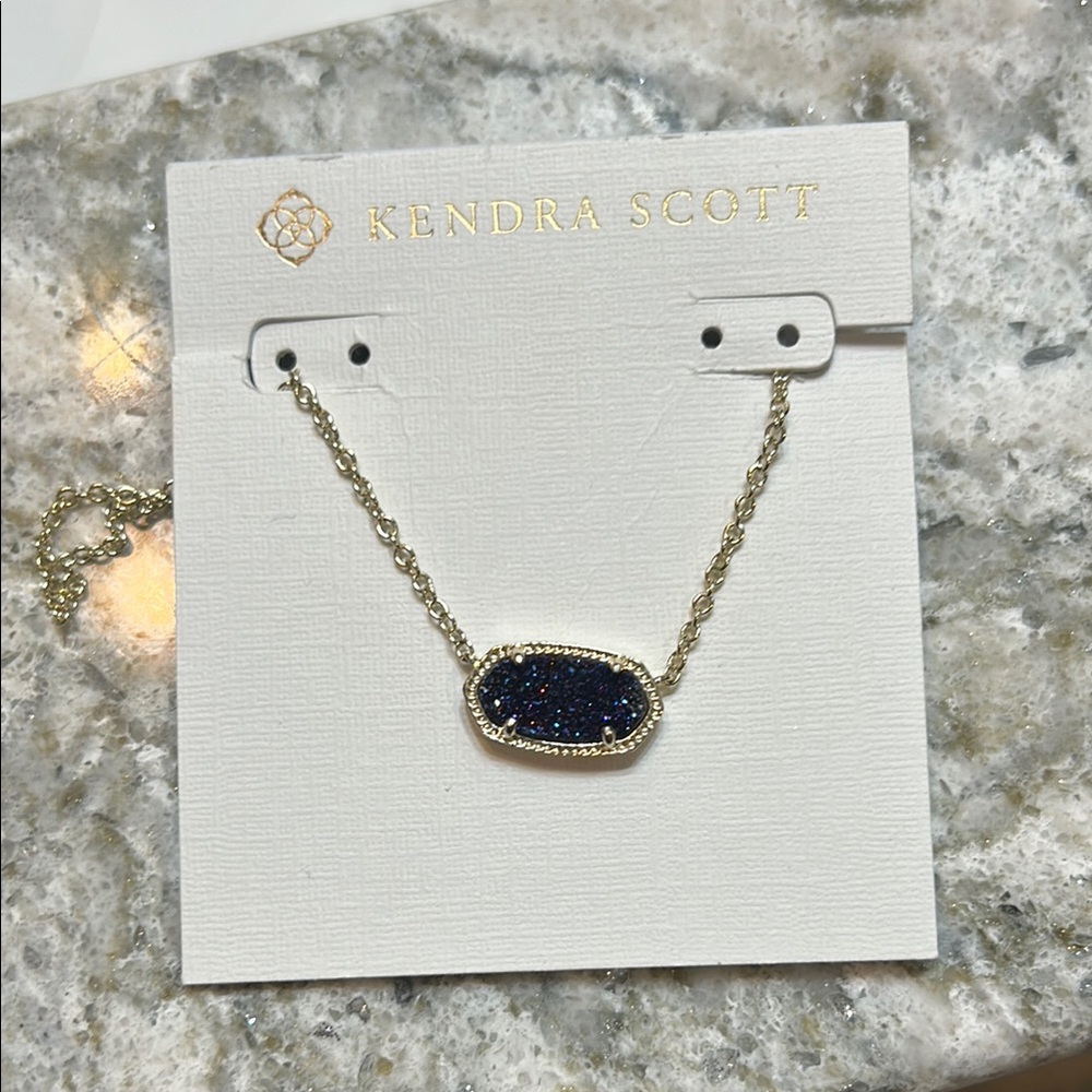 Kendra Scott Elisa Druzy Gold Blue Pendant Necklace